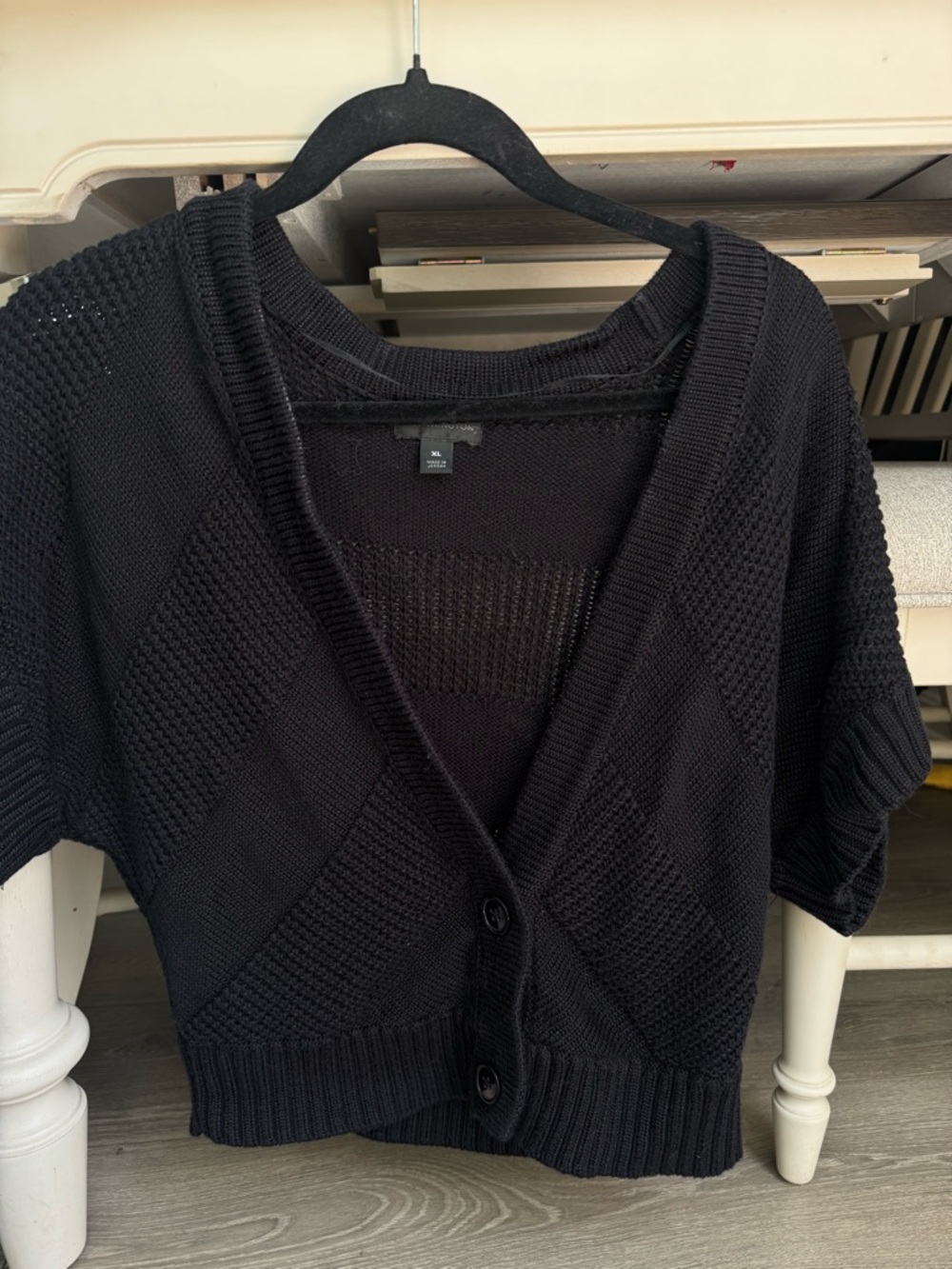 Worthington Black V-Neck Short-Sleeve Button Cardigan